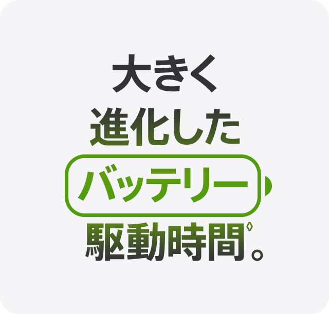 大きく進化したバッテリー駆動時間。